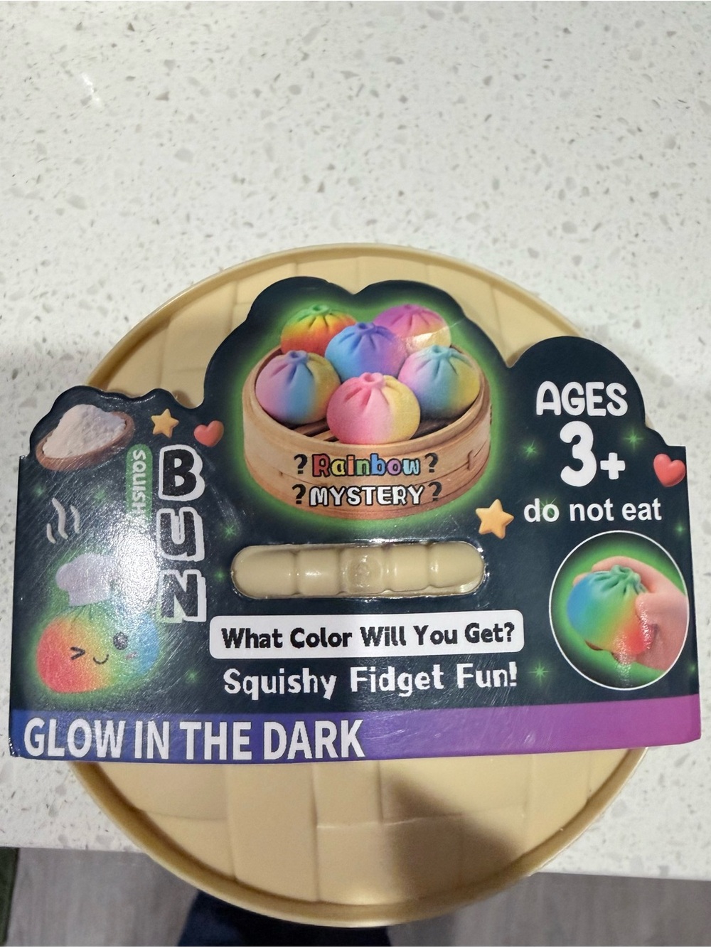 Mystery Rainbow Bun Squishy Fidget Toy - Glow in the Dark (Multicolor)